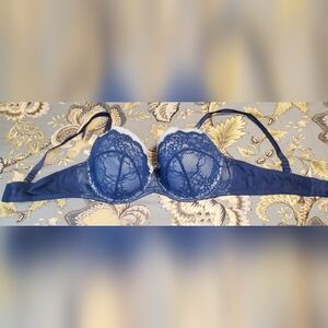 Adore Me Navy and Lt Blue Lace Bra